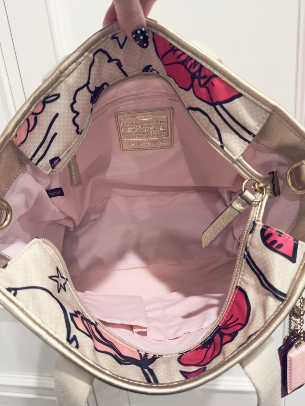 🌸🌺 Coach Kyra Floral & Polka Dot Print Cream Sateen Tote Bag - Picture 9 of 16